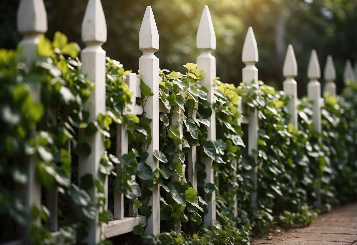 A garden fence covered in realistic faux ivy, blending seamlessly with the natural surroundings