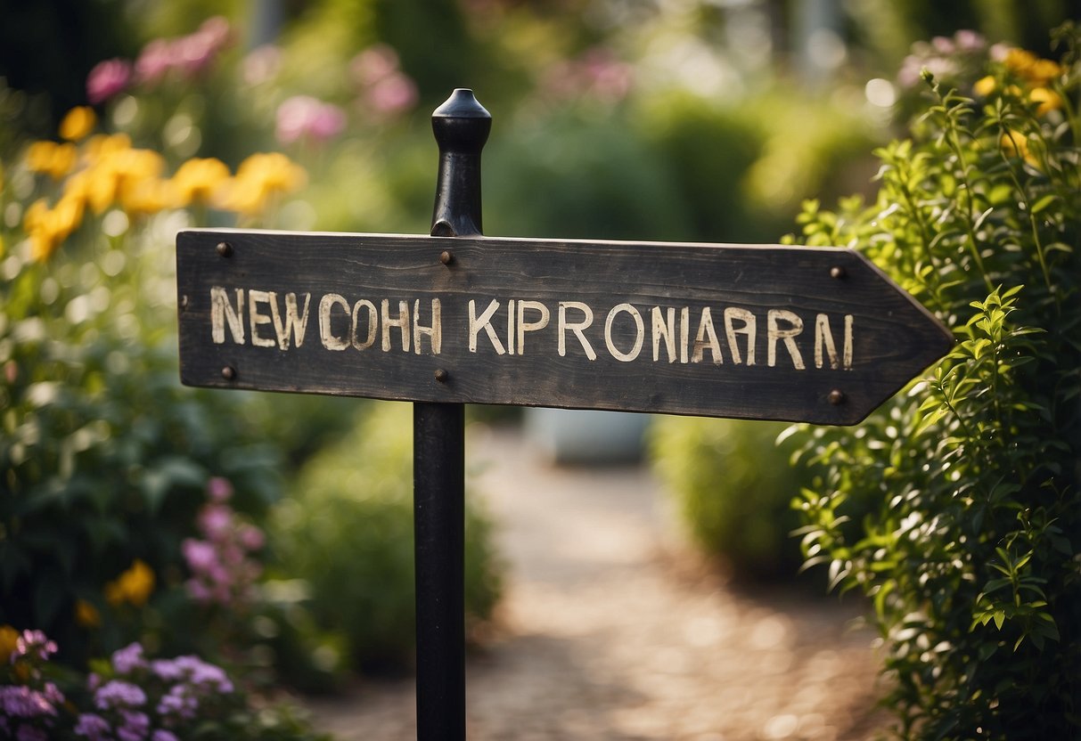 Garden sign surrounded by overused names, crossed out with new, creative options written nearby