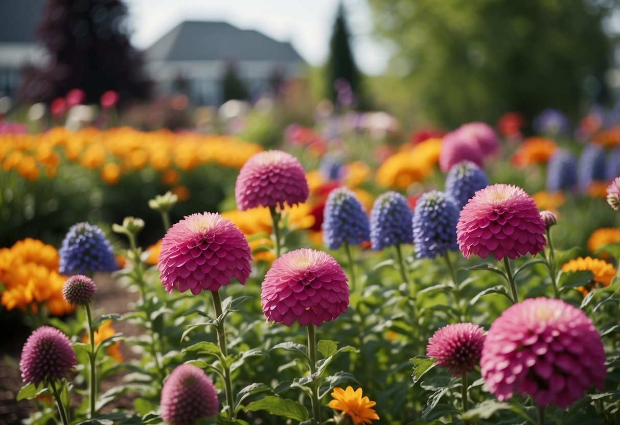 Vibrant flowers bloom in carefully arranged perennial borders, creating a colorful and lively garden scene in Ottawa