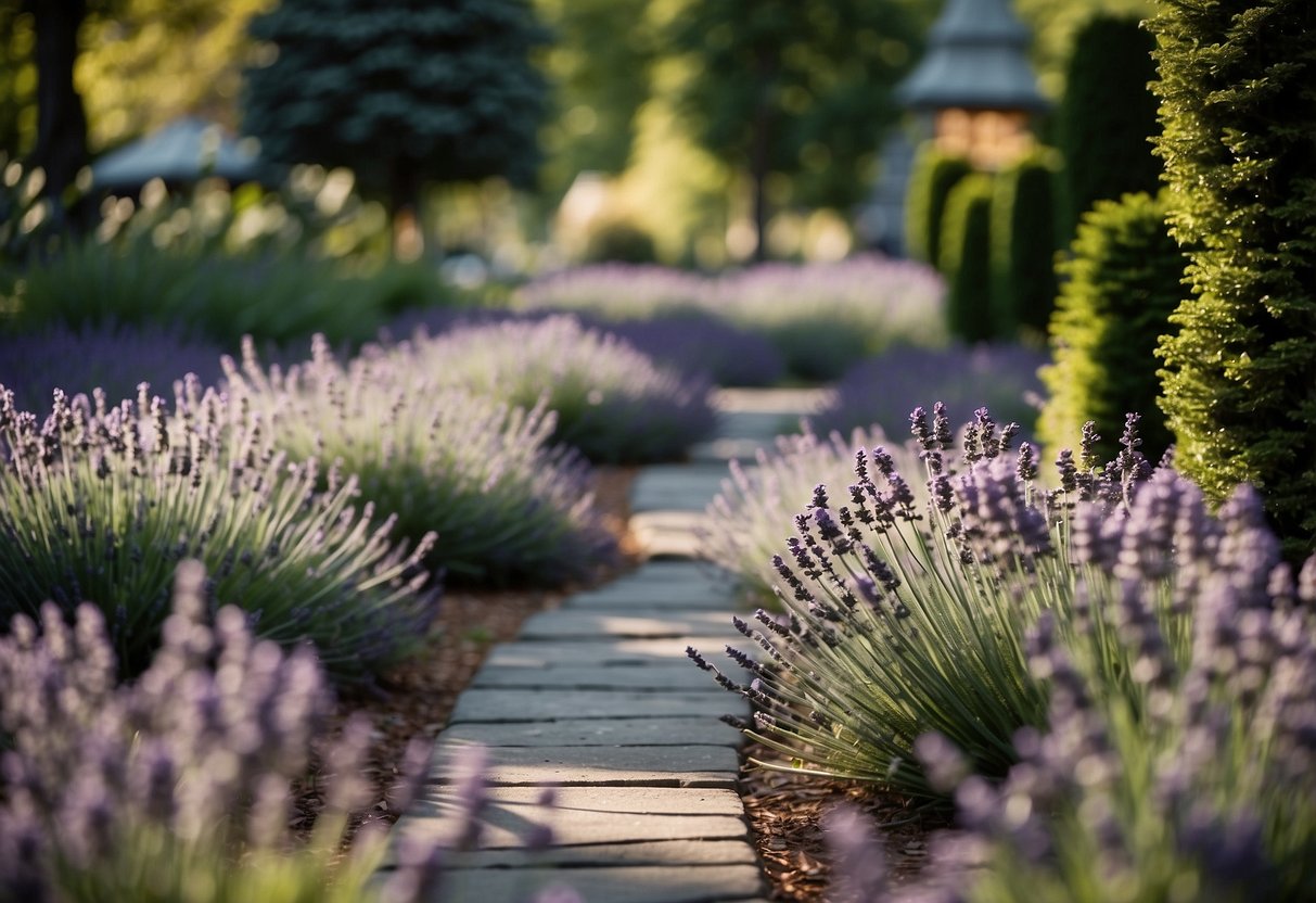 Lavender-lined pathways wind through a serene garden in Ottawa, the fragrant blooms creating a peaceful and inviting atmosphere