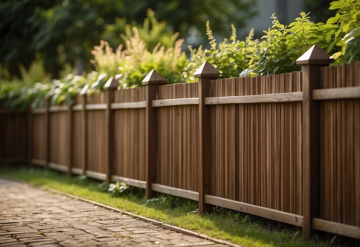 A row of wooden fence panels encloses a lush garden, providing protection and privacy