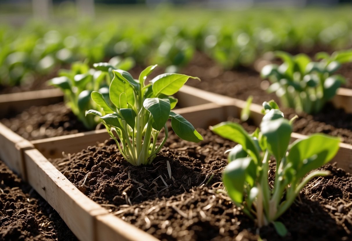 Snow peas mulched with straw, compost, or grass clippings. Raised beds with trellises for vertical growth. No-till methods for healthy soil