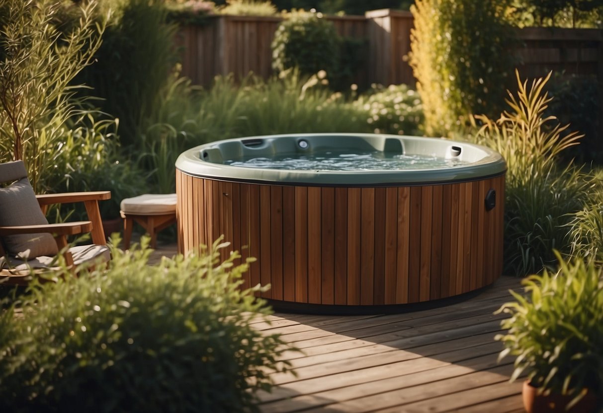 A garden hot tub surrounded by reed fencing for privacy