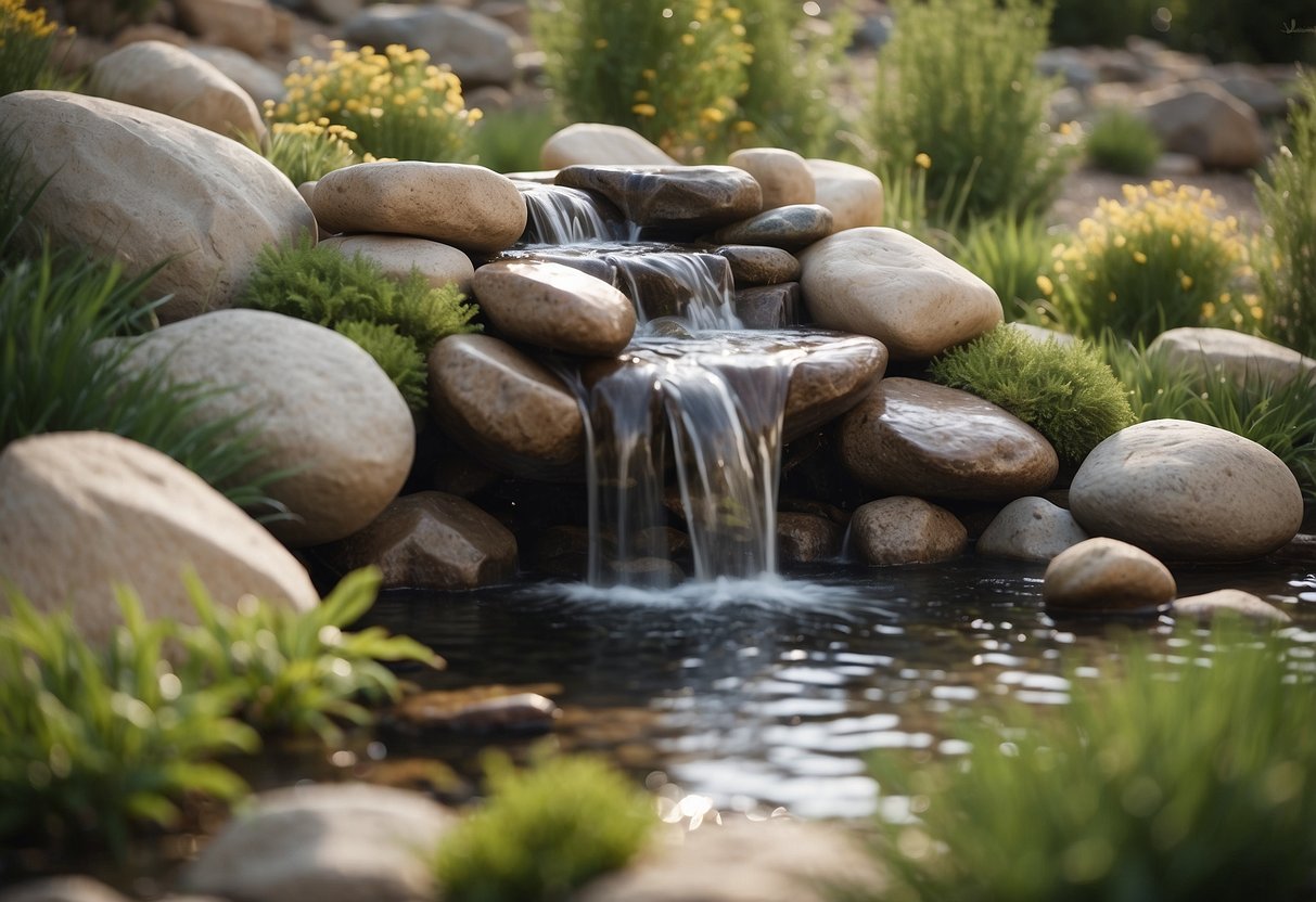 A tranquil water feature surrounded by Wyoming stones in a garden setting