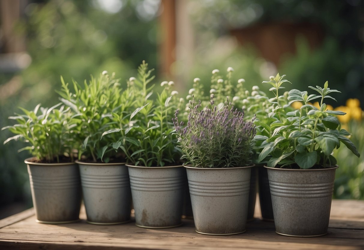 Lush herbs fill vintage containers in a Wyoming garden