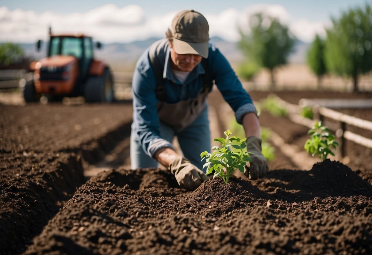 A gardener tills the rich Wyoming soil, adding compost and nutrients for optimal plant growth