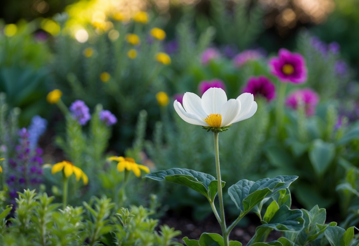 A garden filled with various perennials, with one flower standing out as it slowly unfurls its petals over an extended period of time