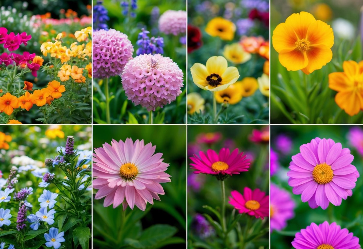 A garden with a variety of popular flowers blooming at different times throughout the year, showcasing the diversity of blooming periods