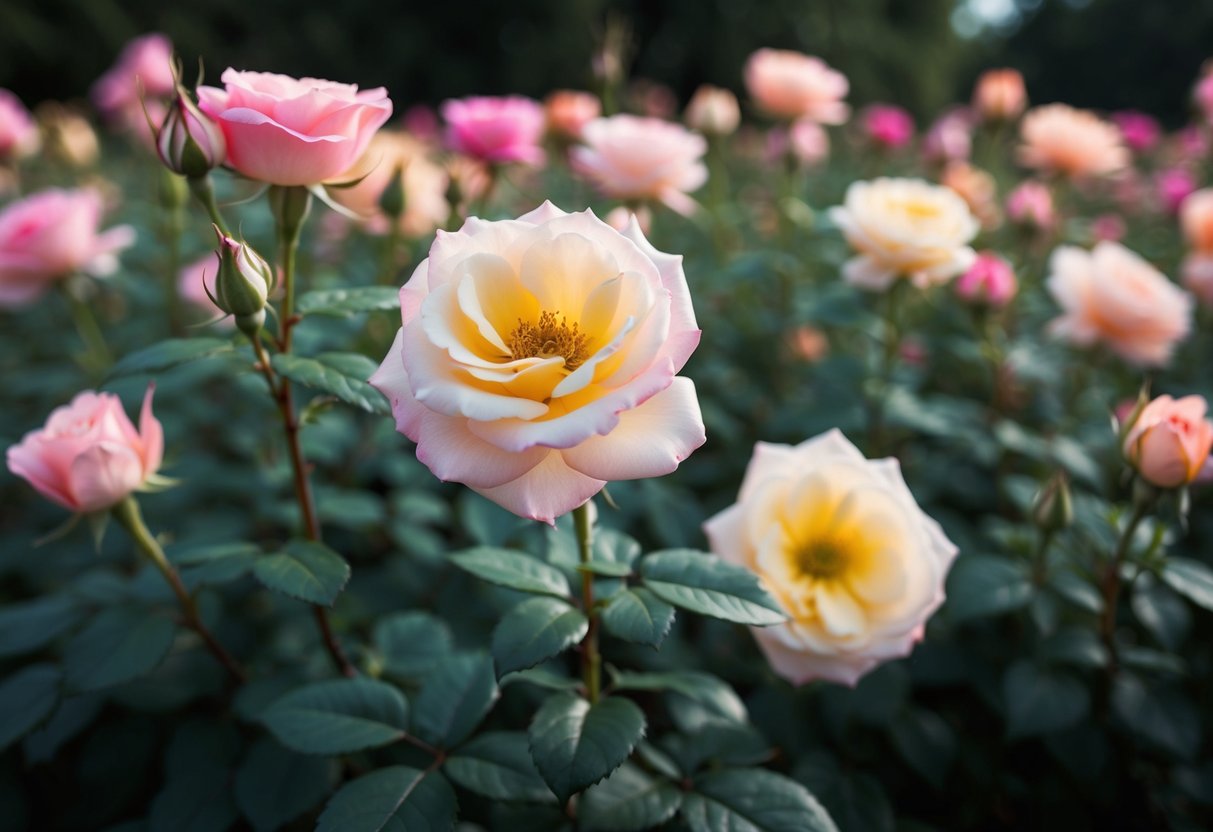 A field of blooming roses, with their vibrant colors and delicate petals, symbolizing love, beauty, and passion