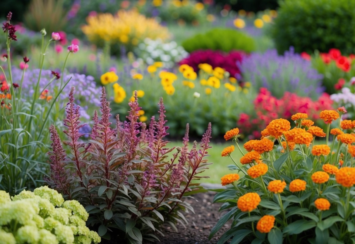 A colorful garden of hardy perennials in full bloom