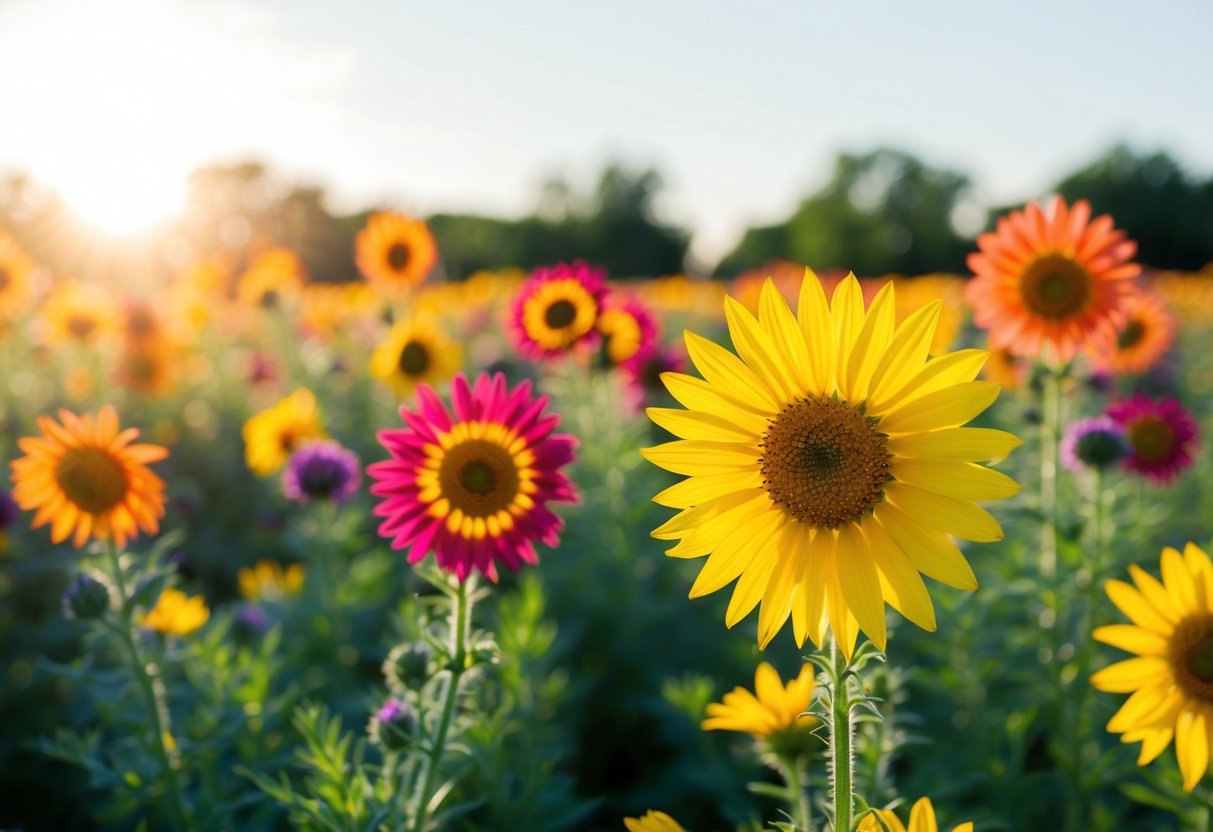 A vibrant display of sun-loving annual flowers basking in the full sun, radiating with heat tolerance and resilience