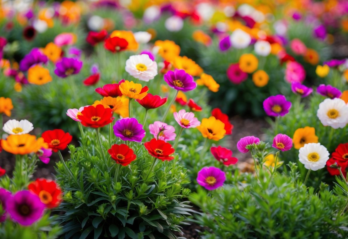 Vibrant annual flowers bursting into bloom, creating a visually striking flower garden