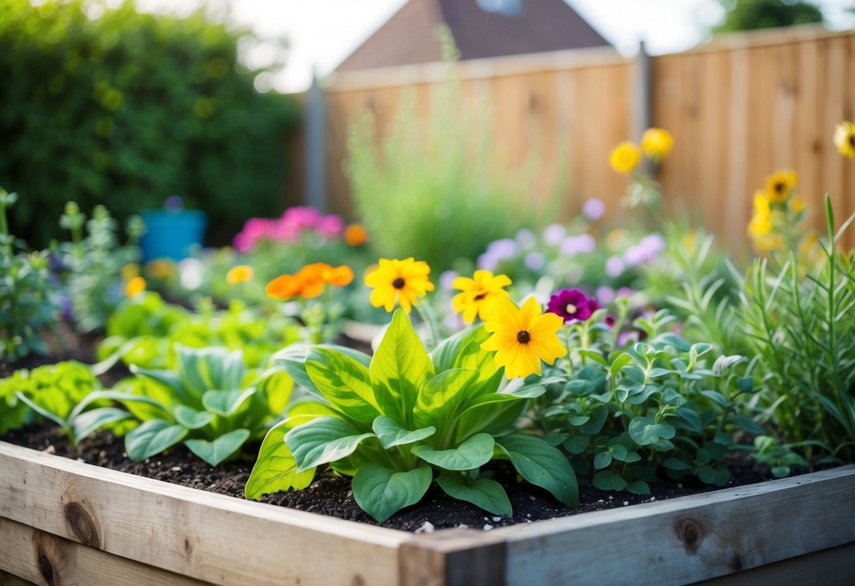 A small garden bed with crowded bedding plants, some struggling for sunlight and space while others thrive