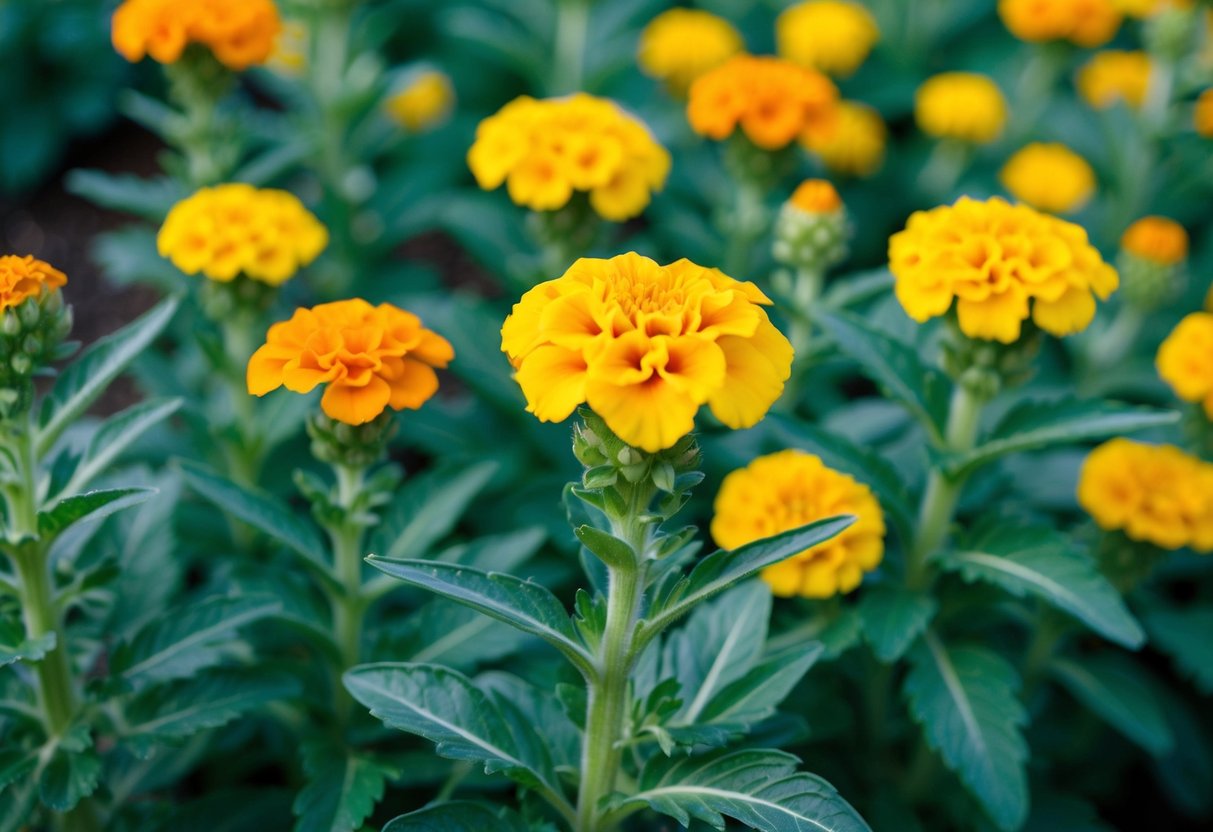 Healthy marigold plants with vibrant green leaves and no flowers