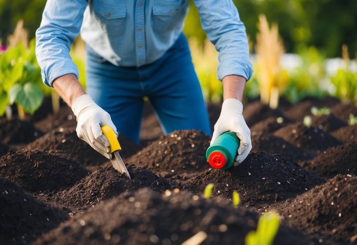 A person sterilizing old soil with heat or chemicals before reusing it for new plants