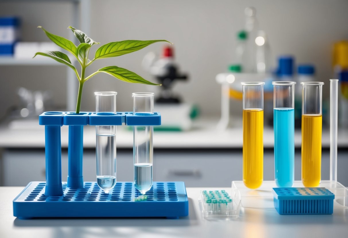 A laboratory setup with test tubes and scientific equipment to analyze lobelia's active compounds