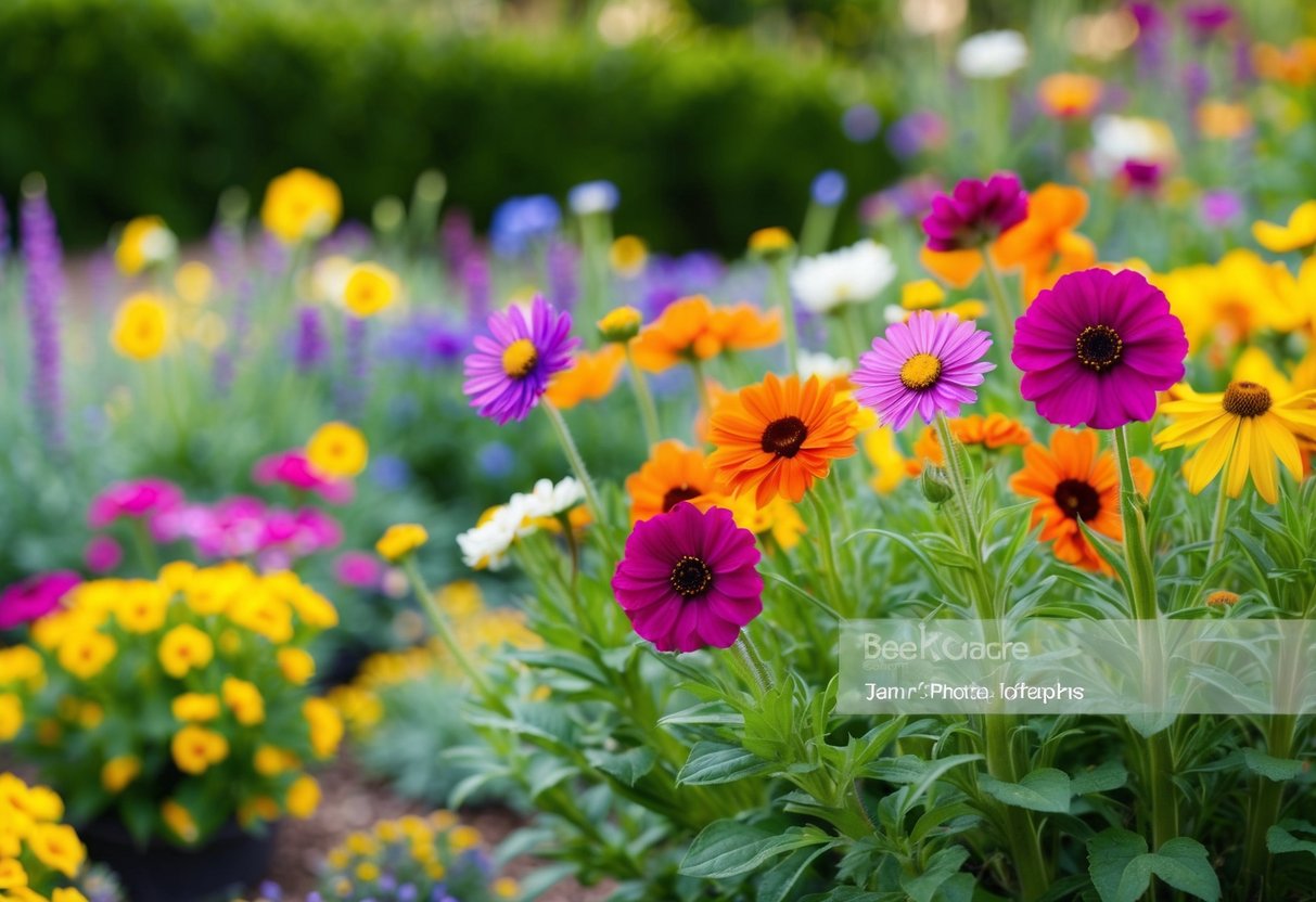 A garden with colorful flowers blooming every year, showcasing the resilience of hardy annuals