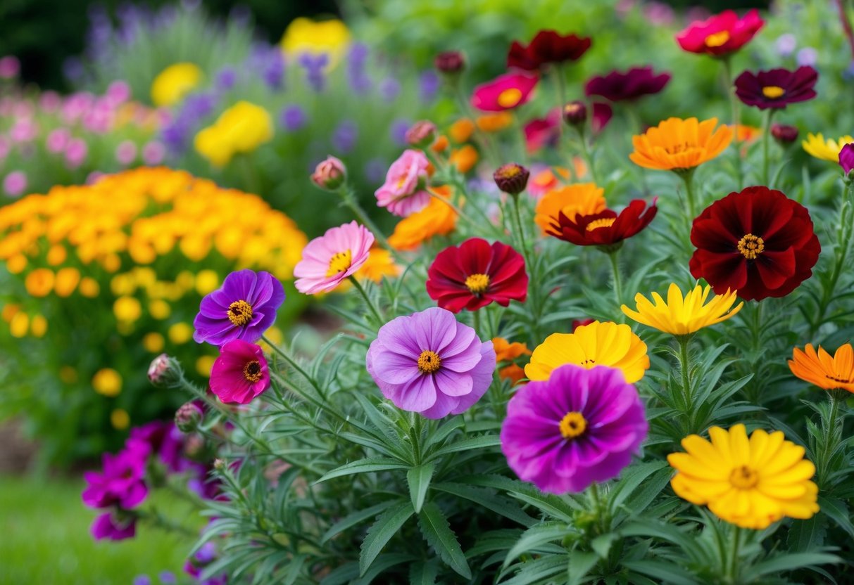 A garden with colorful blooms of popular hardy annuals, showing their resilience and ability to return year after year