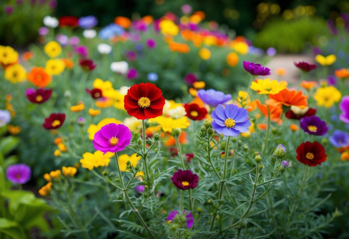 A garden filled with colorful hardy annual flowers blooming year after year