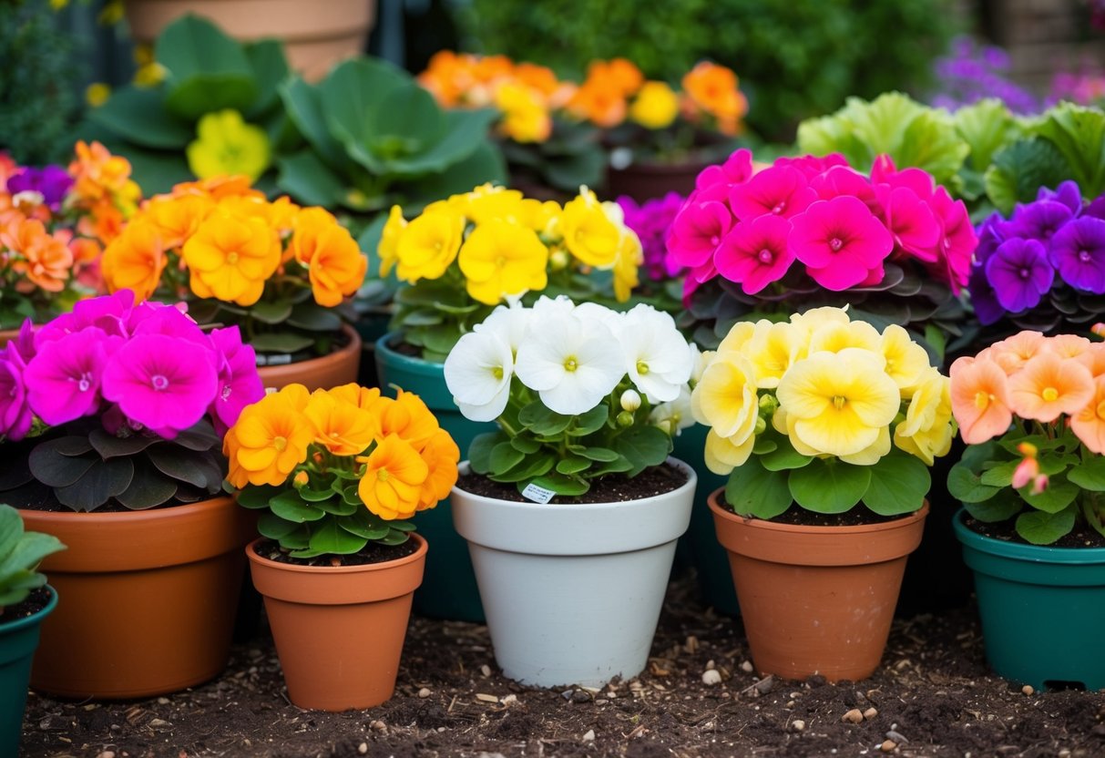 A colorful array of begonias thrives in various sized pots and in the rich soil of a well-tended garden