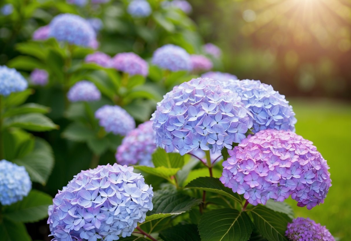 A healthy hydrangea bush blooms with vibrant flowers each year