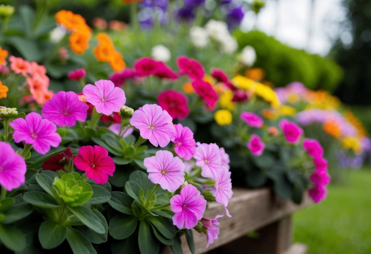 A lush garden with vibrant hardy geraniums in full bloom, their delicate blossoms creating a colorful and enchanting scene