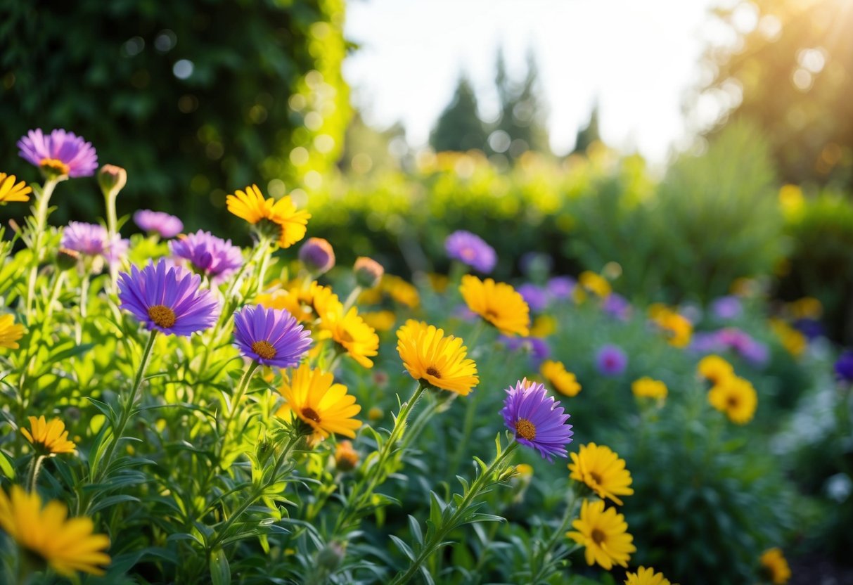 A garden with vibrant, resilient flowers thriving in the sunlight and fresh air, showcasing their longevity in the outdoor environment