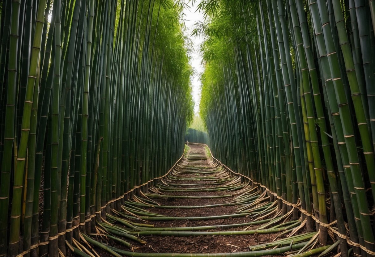 A bamboo barrier extends deep into the soil, with thick roots spreading in all directions to prevent the spread of bamboo species