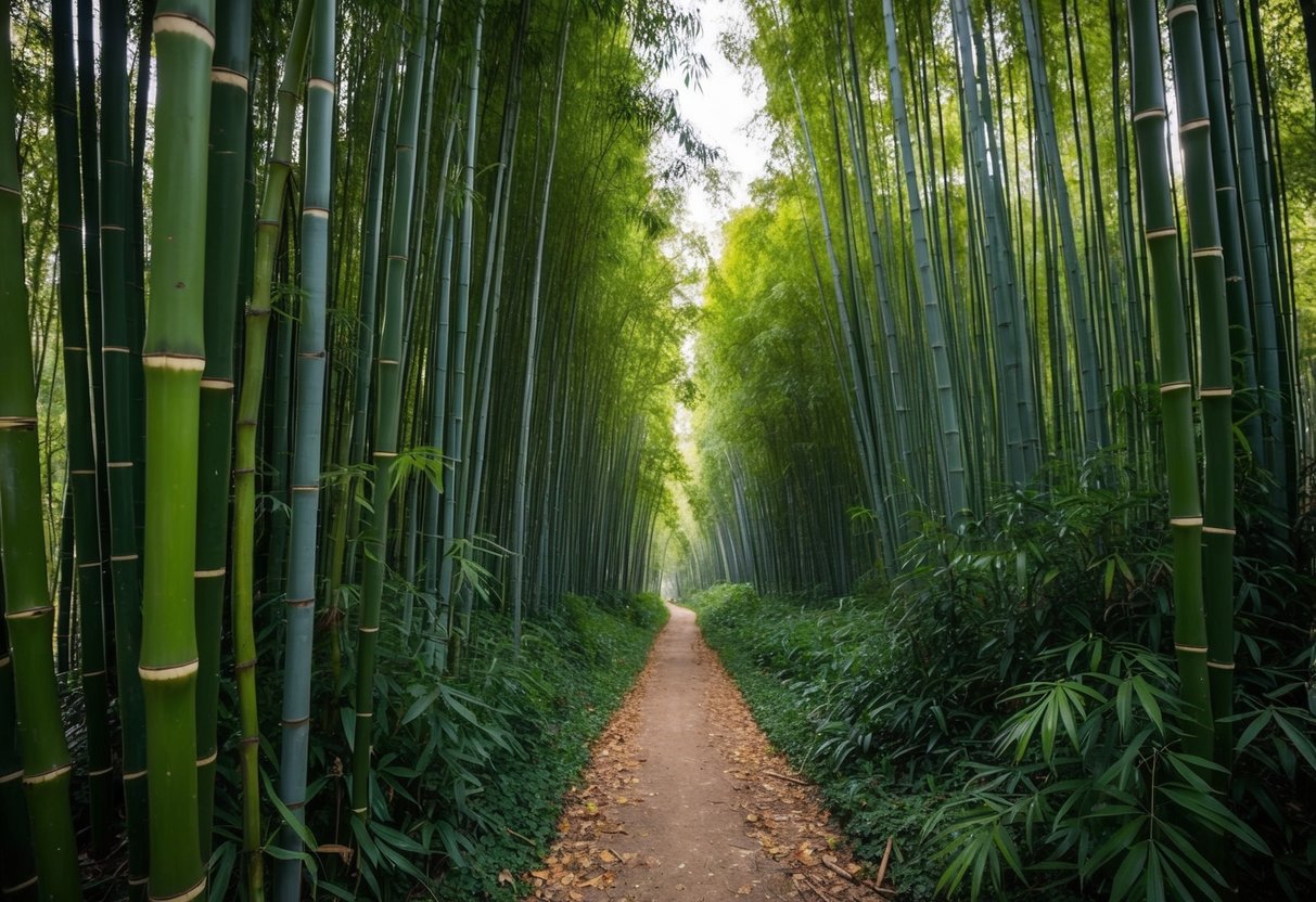 A lush Indian forest with bamboo plants being removed and replaced with alternative sustainable materials
