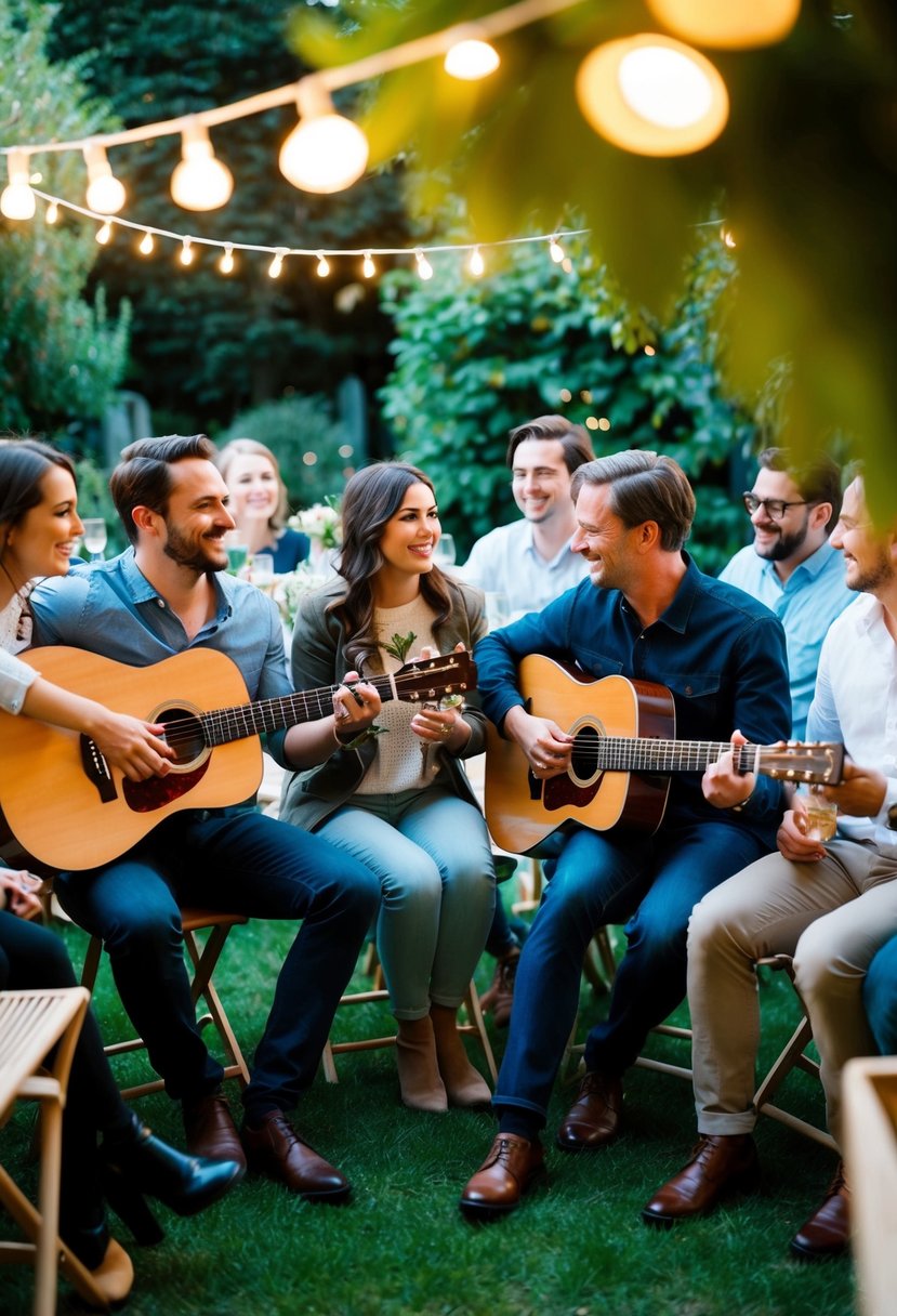 An intimate garden party with a cozy acoustic guitar playlist for 6 people