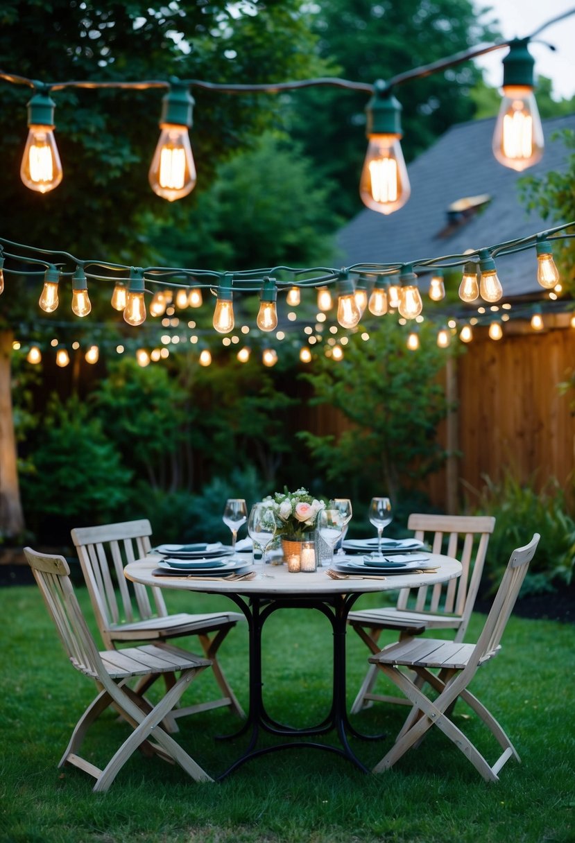 A garden adorned with Edison bulb string lights for an 18th birthday celebration