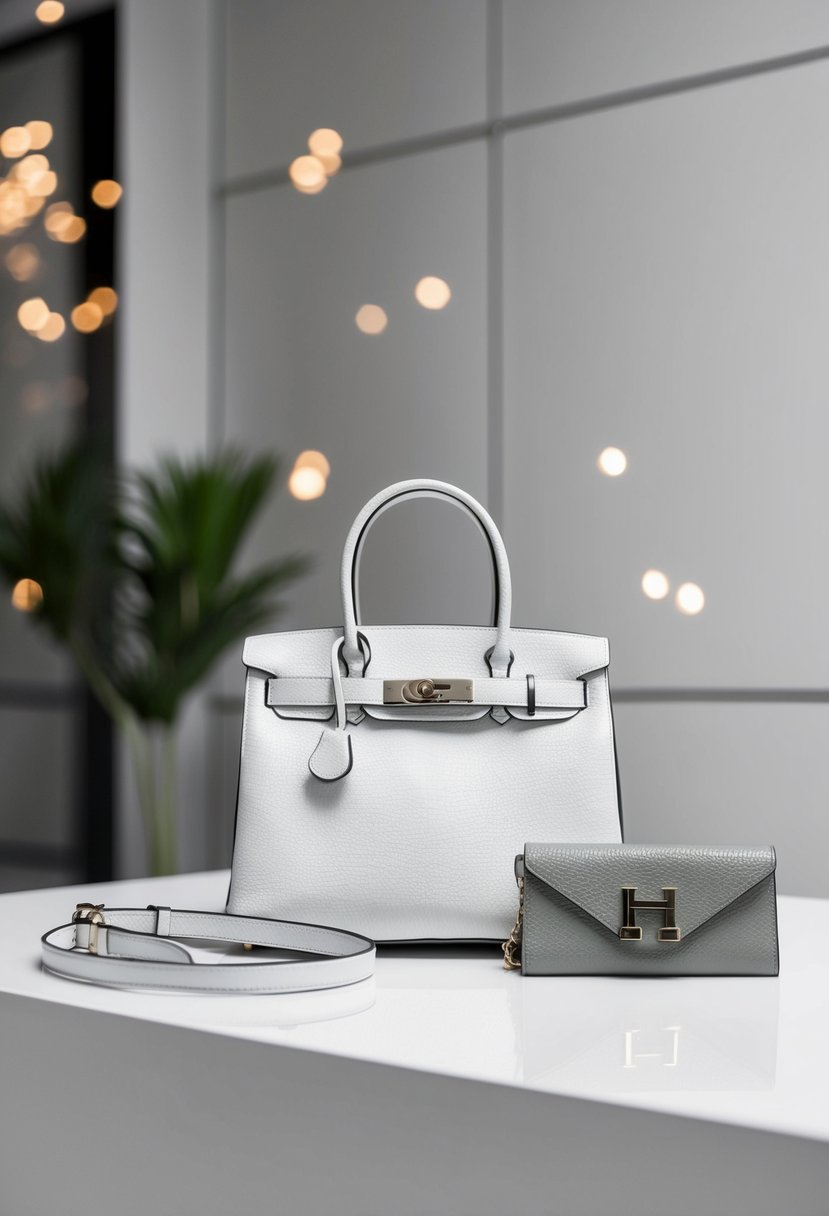A sleek monochrome Hermes Garden Party 50 bag styled with coordinating accessories on a clean, modern background